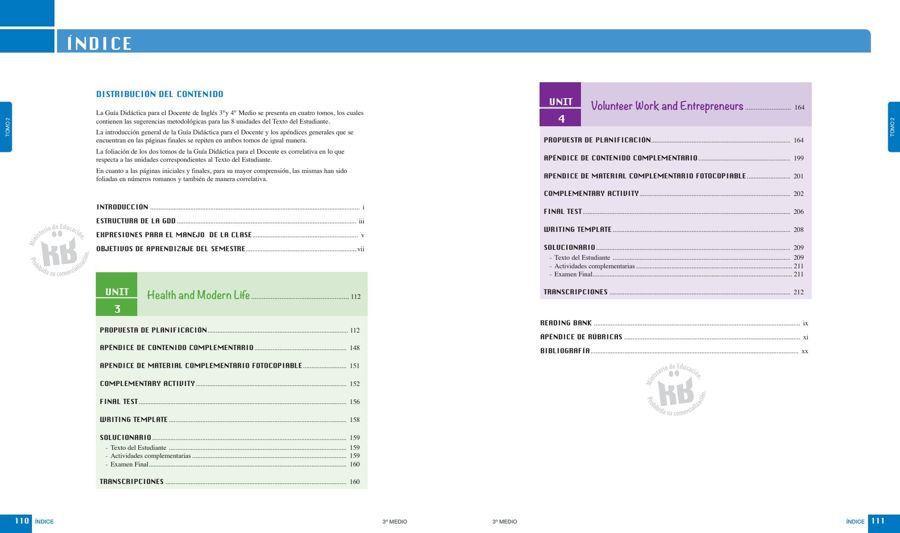 Inglés 3ro y 4to Medio - Guía Didáctica Tomo 2 (MINEDUC) PDF 3 Índice de Inglés 3ro y 4to Medio - Guía Didáctica Tomo 2